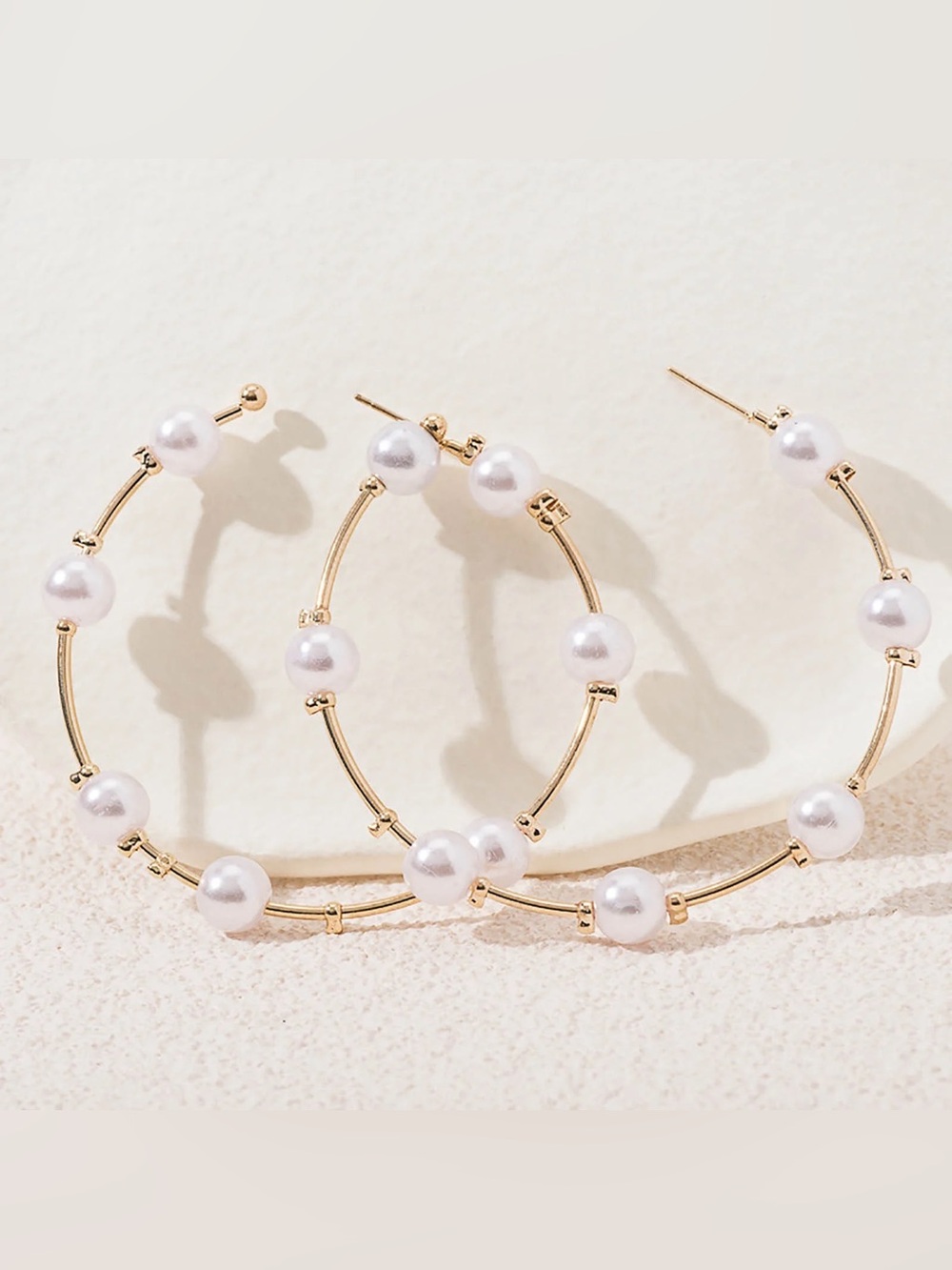 NEW pearl gold hoop earrings